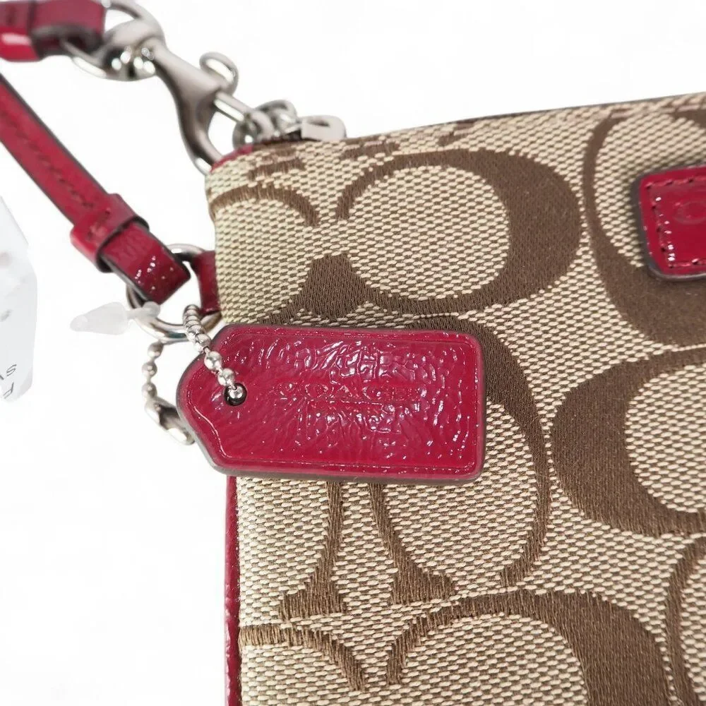 Coach Parker Signature Canvas‎ Wristlet F51775 Khaki / Crimson NWT